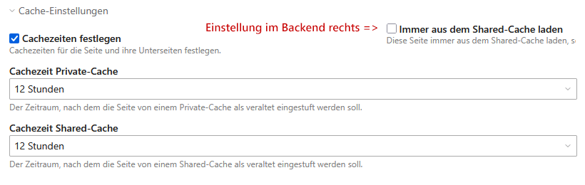 Contao Seiten-Einstellungen für Cache
